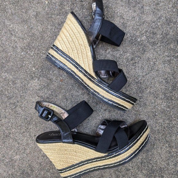 Charles By Charles David Black Strappy Wedges 8 - Picture 1 of 5